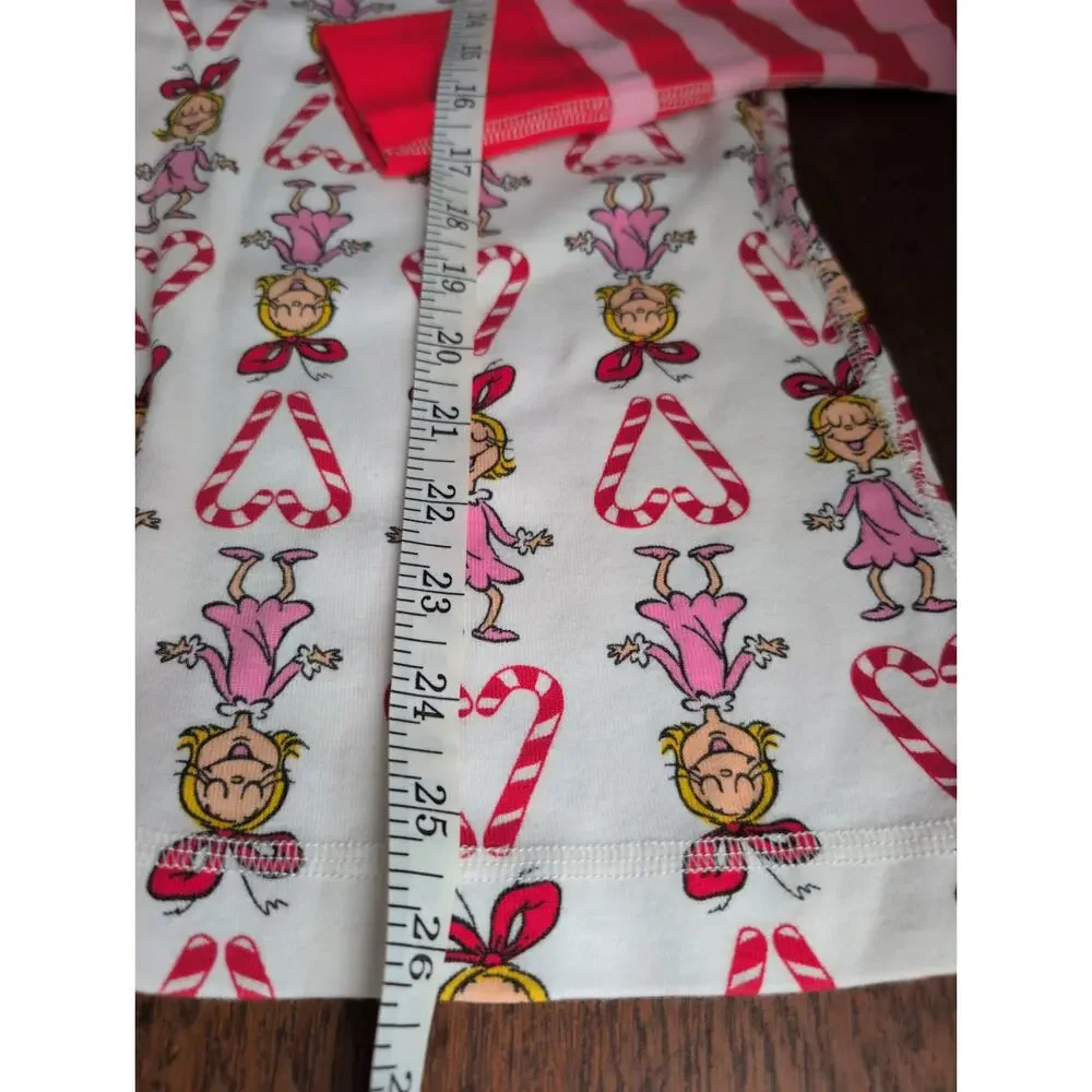 Hanna Anderson Dr Seuss Grinch Kids Pajamas M Oeko Tex Pink Red Stripe Cindy Lou